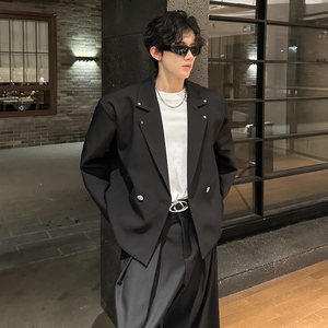 JK11 休闲潮流韩版西服垫肩小众款式娱乐西装男 P98 黑色图片