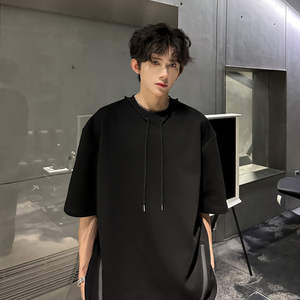 T86 重磅小众贵族T恤夏韩版宽松拉链装饰半袖男 P48 黑图片