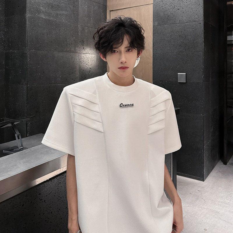 T55重磅垫肩多解构设计T恤男夏季韩版宽松半袖上衣男P48白色，商品下架区商品下架区，星座404A