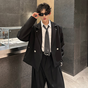 JK11 休闲潮流韩版西服垫肩小众款式娱乐西装男 P98 黑色图片
