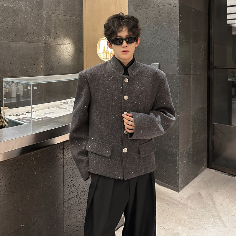 JK07新小众垫肩立领外套韩版短款呢料外套男P118，女装短外套，星座404A