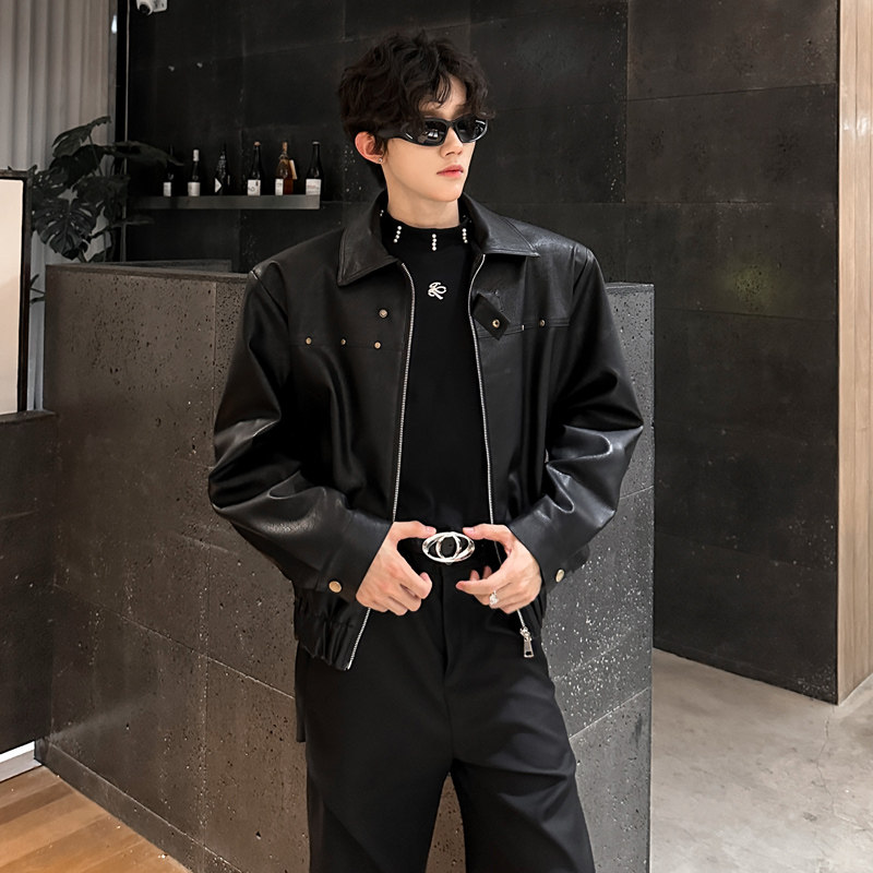 JK15短款解构小众外套男垫肩金属夹克皮衣韩版外套P118黑,男装夹克,星座404A