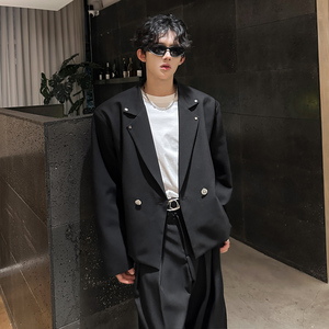 JK11 新款休闲潮流韩版西服垫肩小众款式娱乐西装男 P98 黑图片