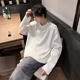C56重磅计感小众长袖T恤男肌理压皱宽松韩版卫衣男P48白色，男装T恤，星座404A