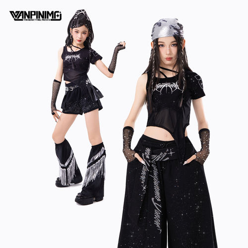 顽皮尼莫女童街舞潮服夏季新款少儿爵士舞服装儿童时髦演出服套装