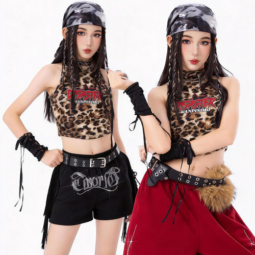 顽皮尼莫女童豹纹爵士舞演出套装