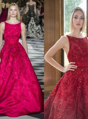 高端秋冬新款红色缎面精致珠绣蓬蓬新娘迎宾礼服敬酒服出门纱定制