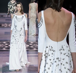 晚礼服修身 宴会酒会年会主持长款 颁奖礼服 软缎中袖 2020秋冬新款