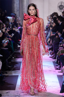 高端红色长袖奢华新娘婚礼敬酒晚礼服主持年会酒会生日会礼服定制