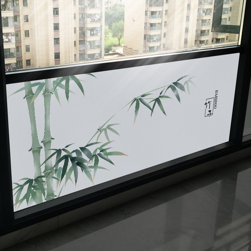 玻璃贴膜遮光不透人中式竹子贴画