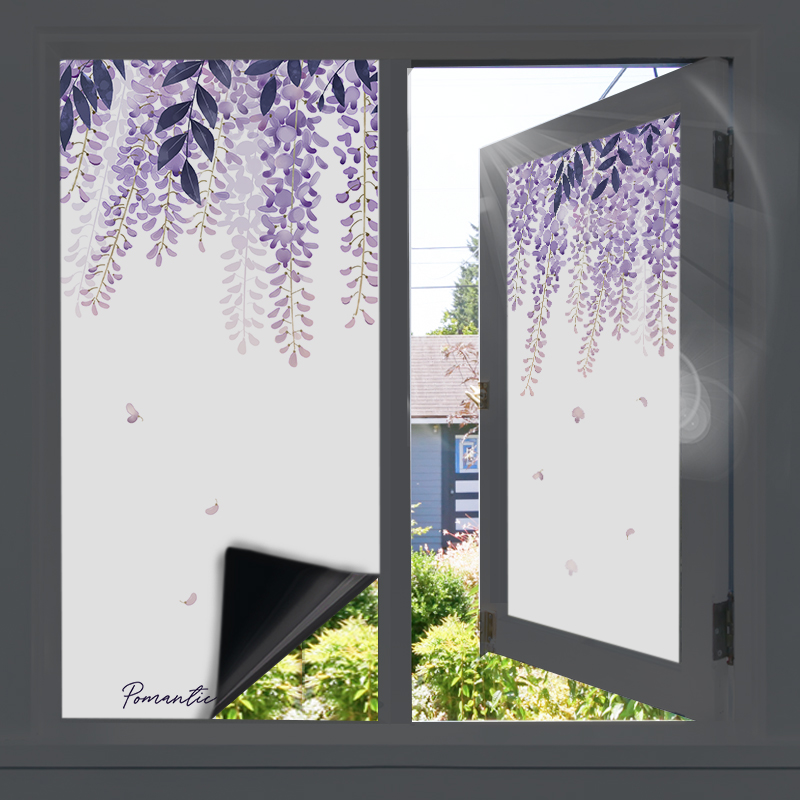 遮光窗户贴膜防窥视紫藤花隔热