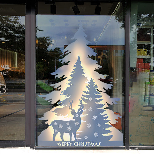 水墨麋鹿圣诞树贴纸圣诞节装饰品