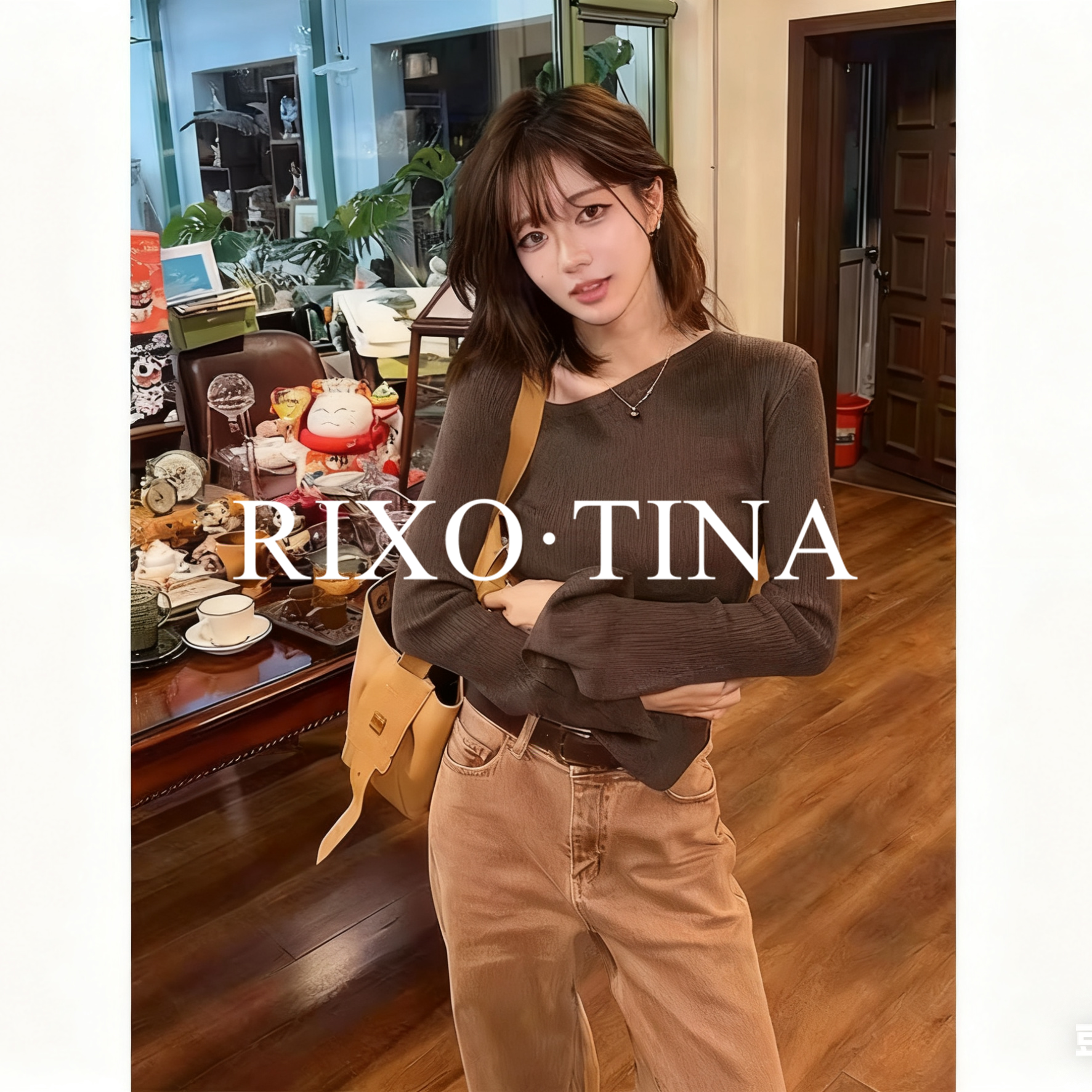 法国Rixo Tina 法式斜肩⭐长袖针织衫女春秋新款修身显瘦打底上衣