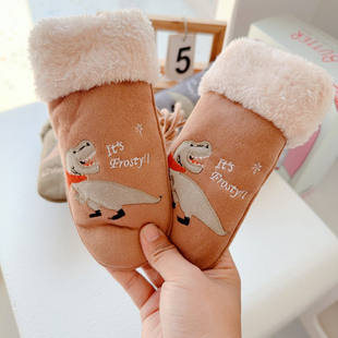 麂皮儿童加绒加厚手套冬天3到6岁户外男童女童全指保暖小孩包指