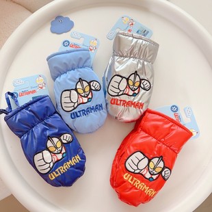 正版奥特曼儿童手套冬季防水滑雪男宝宝男童加绒加厚全指保暖手套