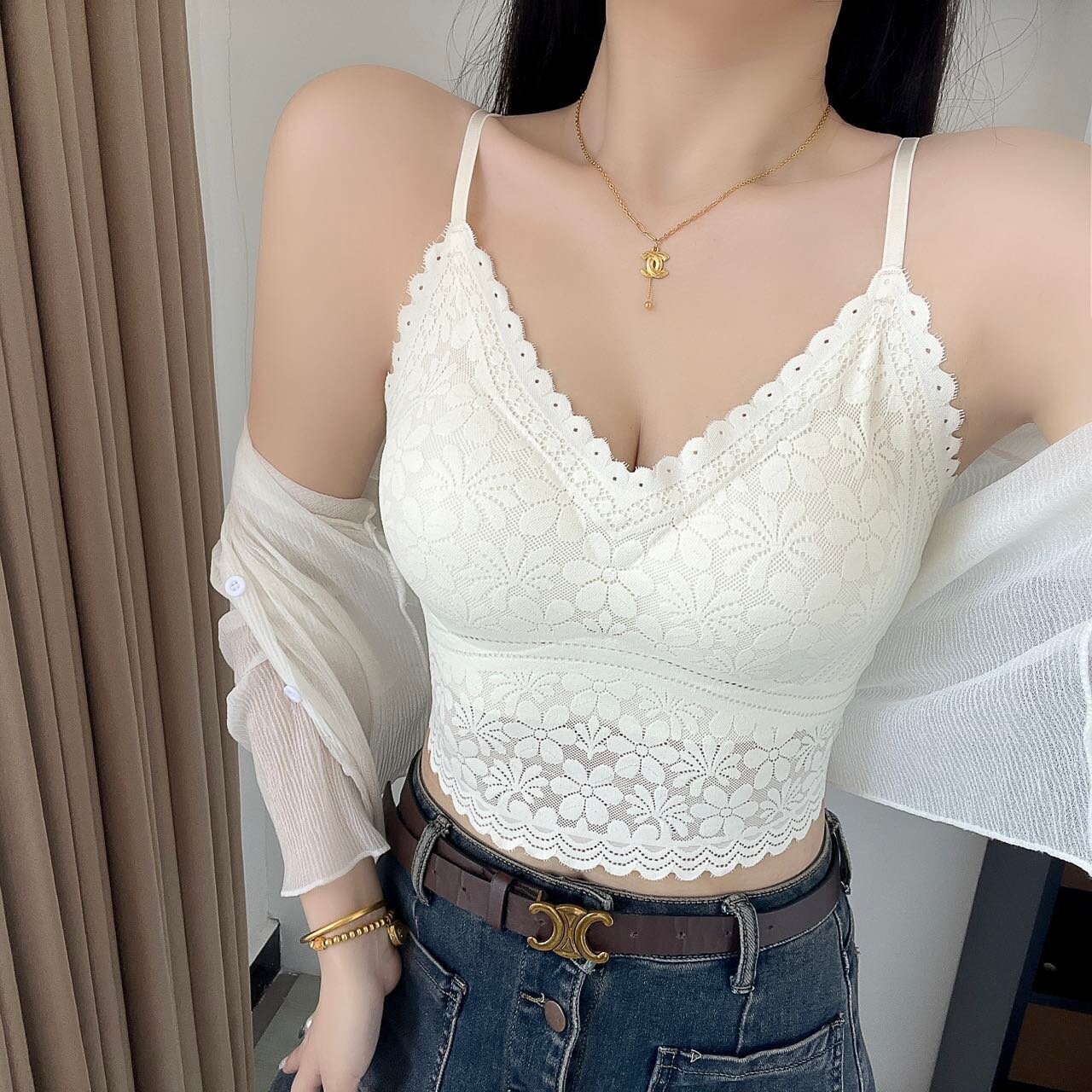 春夏粉底液女士吊带美背上衣可外穿带胸垫一体背心