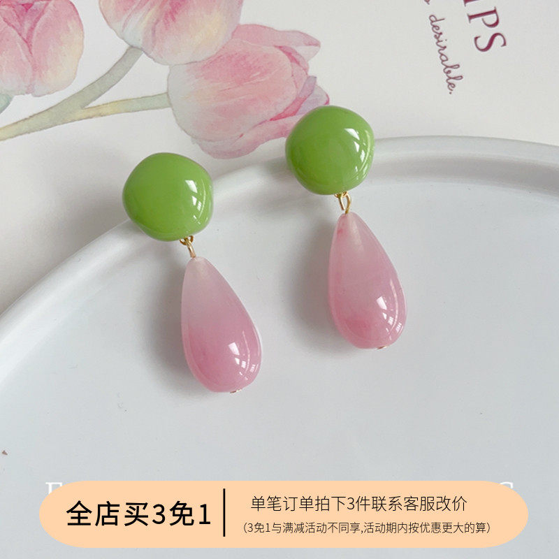 3免1 独特粉绿撞色水滴耳环蚊香盘耳夹无耳洞女气质小众耳饰春夏,饰品/流行首饰/时尚饰品新,耳夹,淘宝优惠券,粉丝福利购,淘宝优惠卷