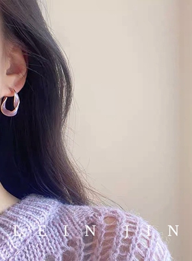 法式浪漫紫色C形耳圈复古圆圈耳环无痛隐形蚊香盘耳夹女无耳洞