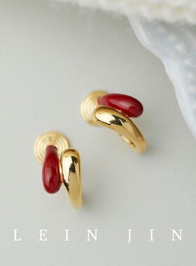 秋冬简约新年红色撞色耳扣气质通勤蚊香盘耳夹女无耳洞精致耳饰