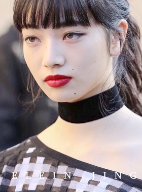 小松菜奈同款超宽黑色丝绒choker项圈女简约复古酒红色颈圈锁骨链