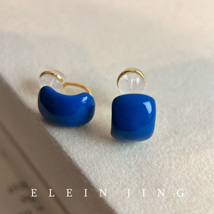 小巧显白克莱因蓝豆豆耳钉复古轻奢高级感蚊香盘耳夹女无耳洞耳饰