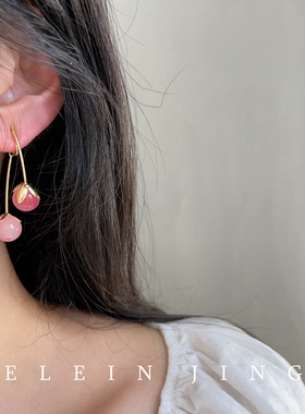 夏季粉色番茄耳环小众设计高级感可爱蚊香盘耳夹无耳洞耳饰减龄