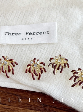 文艺复古新年红色滴釉烟花无耳洞蚊香盘耳夹镀耳饰高级感花朵耳钉