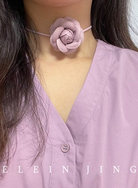 温柔紫色山茶花choker绑带花朵