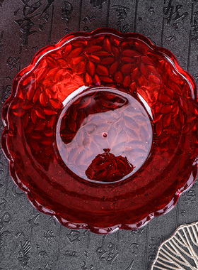 结婚干果盘糖果瓜子零食盘加厚塑料陪嫁红色盘子家用客厅花纹小盘