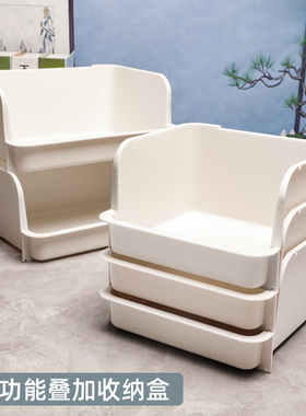 P白色桌面塑料收纳盒梳妆台前开口化妆品置物盒幼儿园玩具储物盒