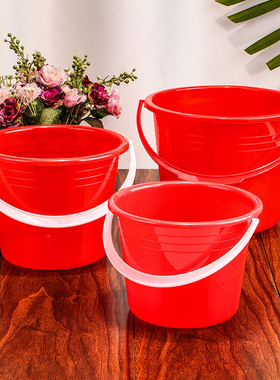 【塑料小红桶】喜蛋鸡蛋桶子红色提手带盖水桶油漆桶装草莓水果盆