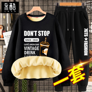 男装 大码 男士 6XL冬款 潮 加绒卫衣男冬季 套装 圆领保暖上衣2025新款