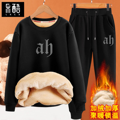 卫衣男款加厚羊羔绒保暖冬季套装