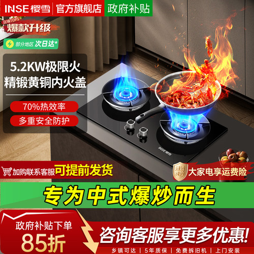 樱雪燃气灶Q2液化气天然气家用厨房嵌入式双灶煤气灶以旧换新补贴