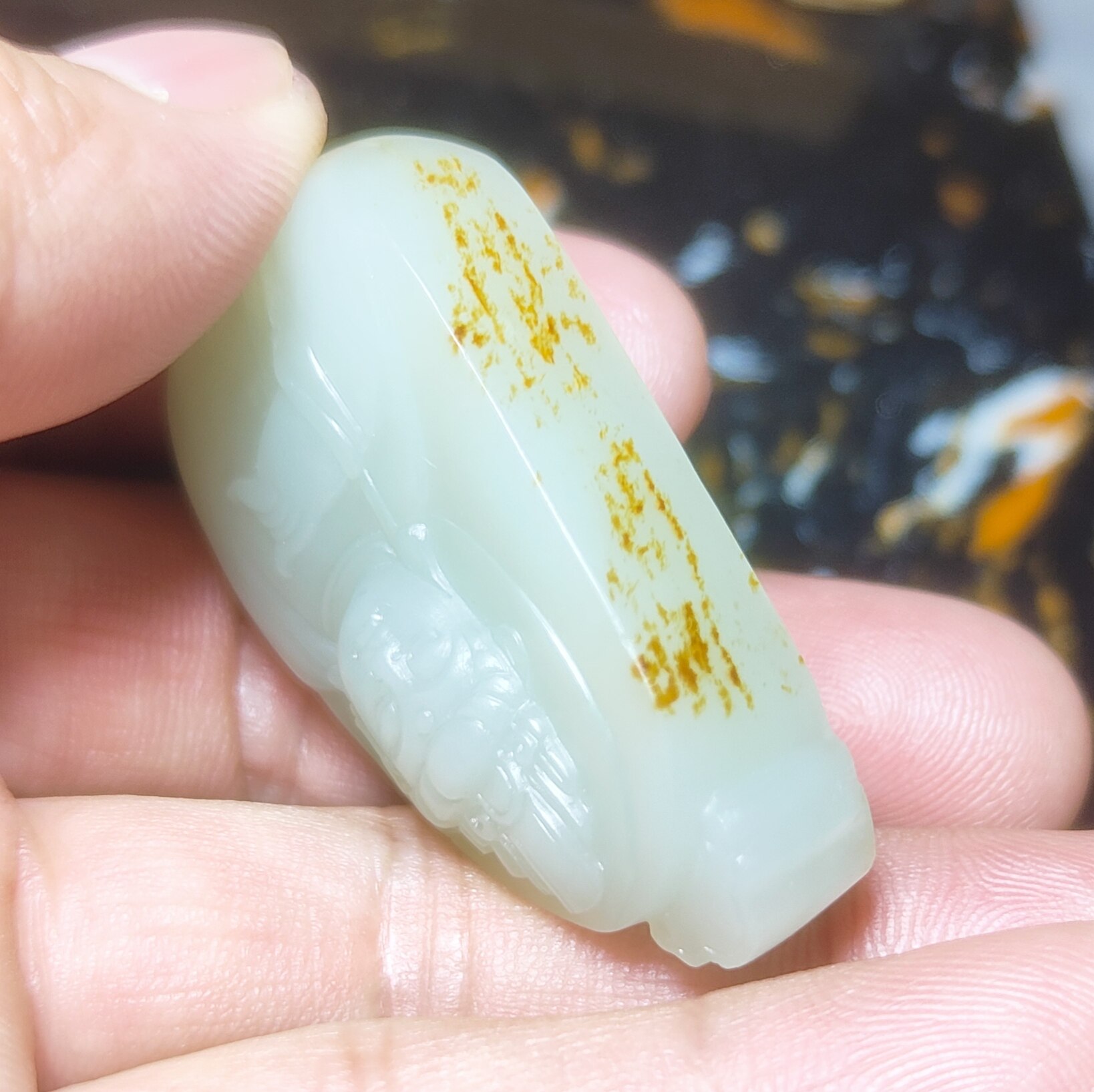 纯天然籽料真皮观音牌子苏工高脂粉挂件吊坠保真正品狭义和田玉