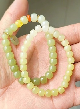 特细高品质新疆和田玉精品黄口料手串手链时尚流行渐变亮气多宝串