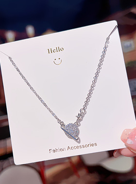 ins风个性同款小行星星球吊坠钛钢项链女微镶满钻百搭锁骨链饰品