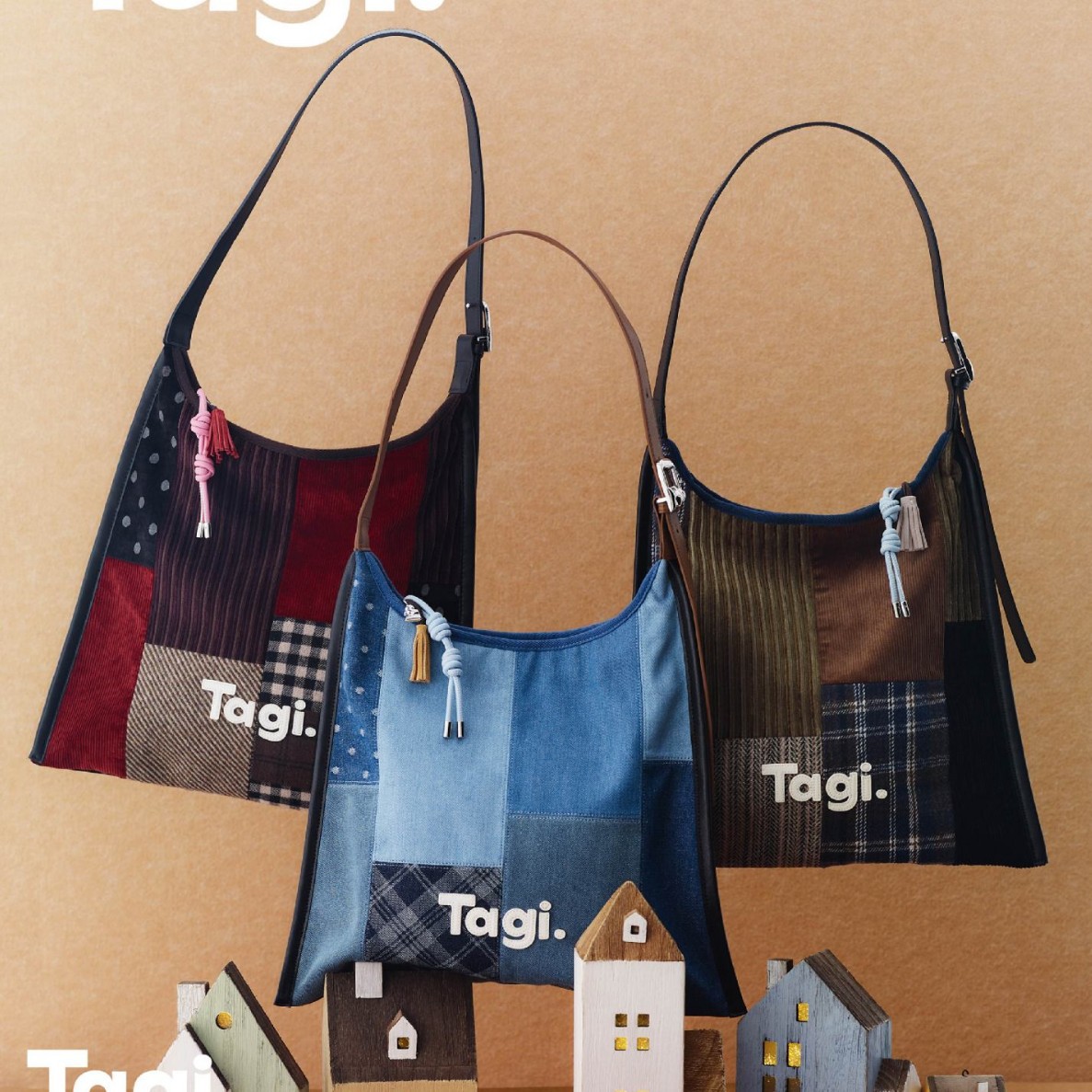 Tagi.日常休闲撞色灯芯绒单肩包拼接牛仔大容量复古斜挎包图片