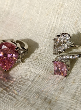 铜镀金 进口水钻 OG Loc  粉色花朵  开口戒指