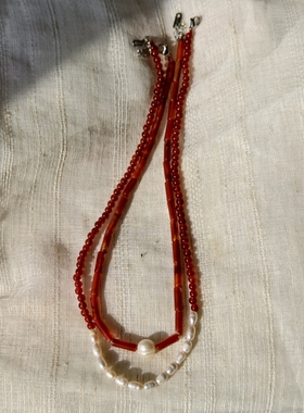 小众品牌  OG Loc  天然红玛瑙淡水珍珠 项链 一物一拍