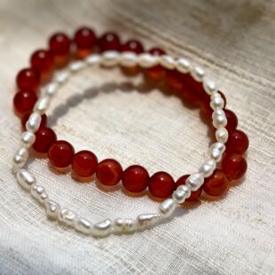 小众品牌 Loc 养殖珍珠 红玛瑙弹力手链