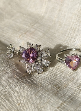 铜镀金 进口水钻 OG Loc  粉色花朵  开口戒指