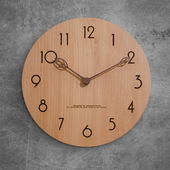 家用实木挂钟北欧榉木简约静音创意客厅卧室挂墙钟表原木装 饰时钟