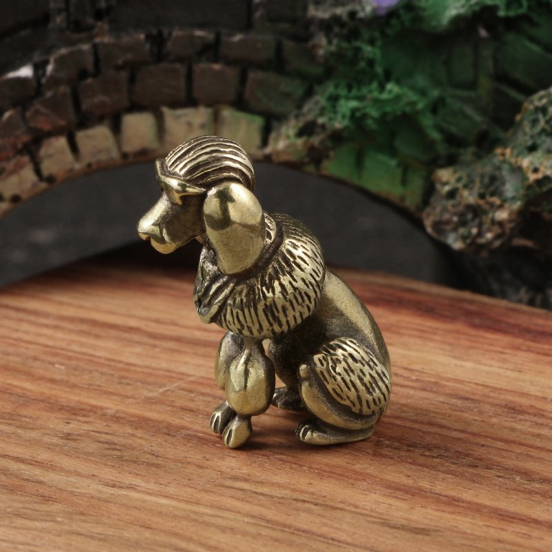 外贸复古贵宾小狗黄铜摆件做旧包浆设计生肖狗古铜工艺品地摊