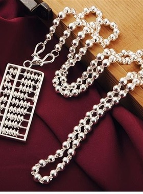 算盘99足银纯银毛衣链女时尚项链长款高级感吊坠百搭潮流大气高档