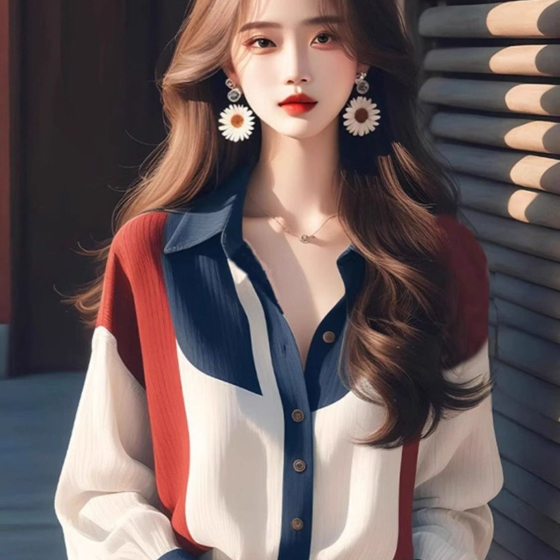 2025新款女装冷淡系高级感独特超好看宽松上衣撞色灯笼袖衬衫