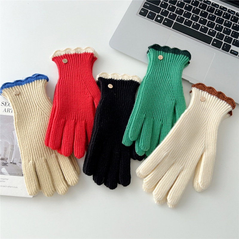 韩系ins花边撞色针织手套女秋冬