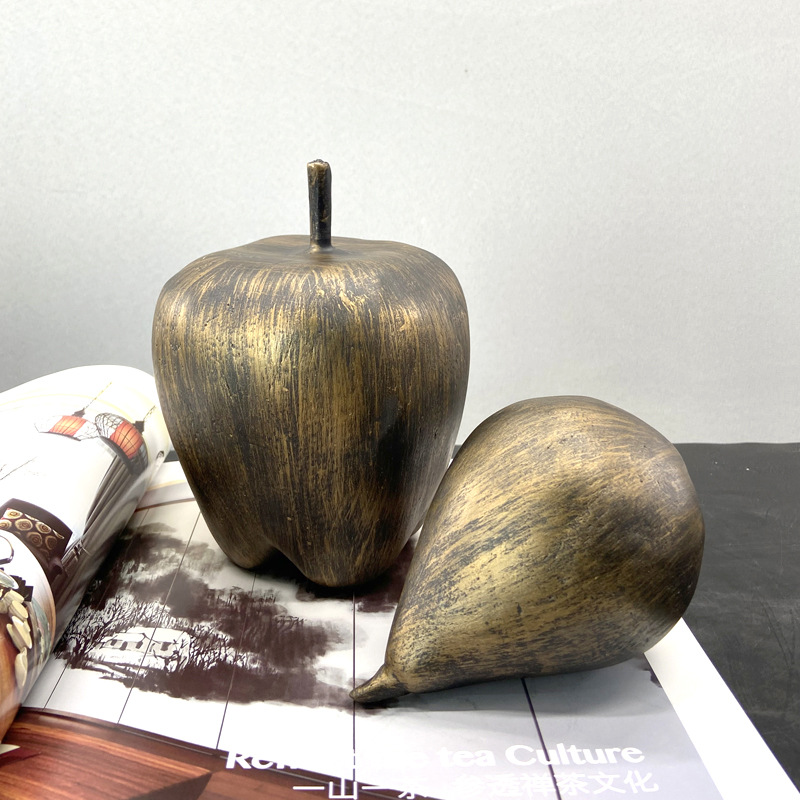 简约树脂铜色水果梨子苹果约软装