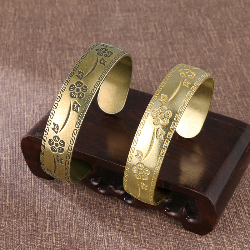 复古做旧桃花运黄铜手镯女士送闺