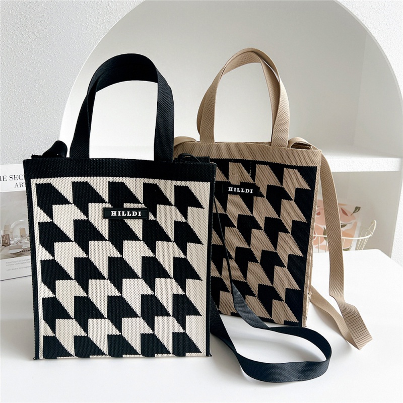 磁扣千鸟格针织包女春秋手提包斜